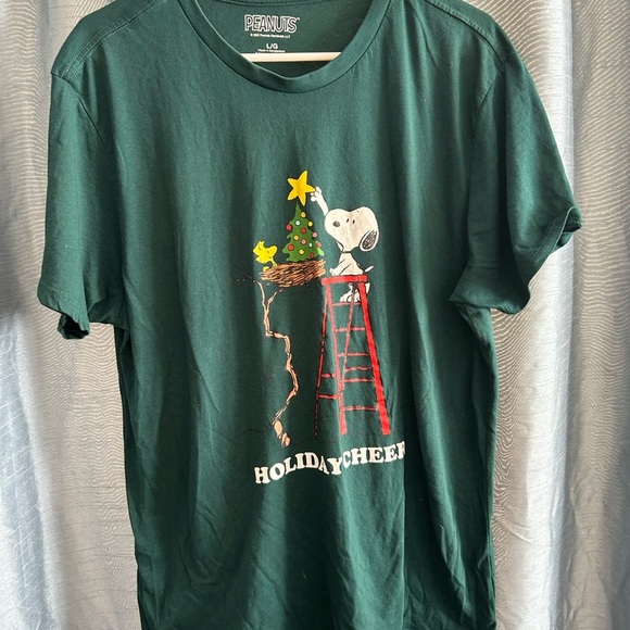 Peanuts Festive Green Tee with Snoopy and Woodstock-large-new or like new - Picture 1 of 8